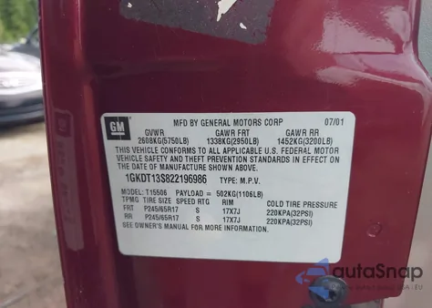 2002 GMC Envoy Sle из США, поврежденный, VIN 1GKDT13S822196986